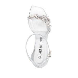 Stuart Weitzman Crystal Embellished Silver Nudist Vow 100mm Sandals Size 37 EU